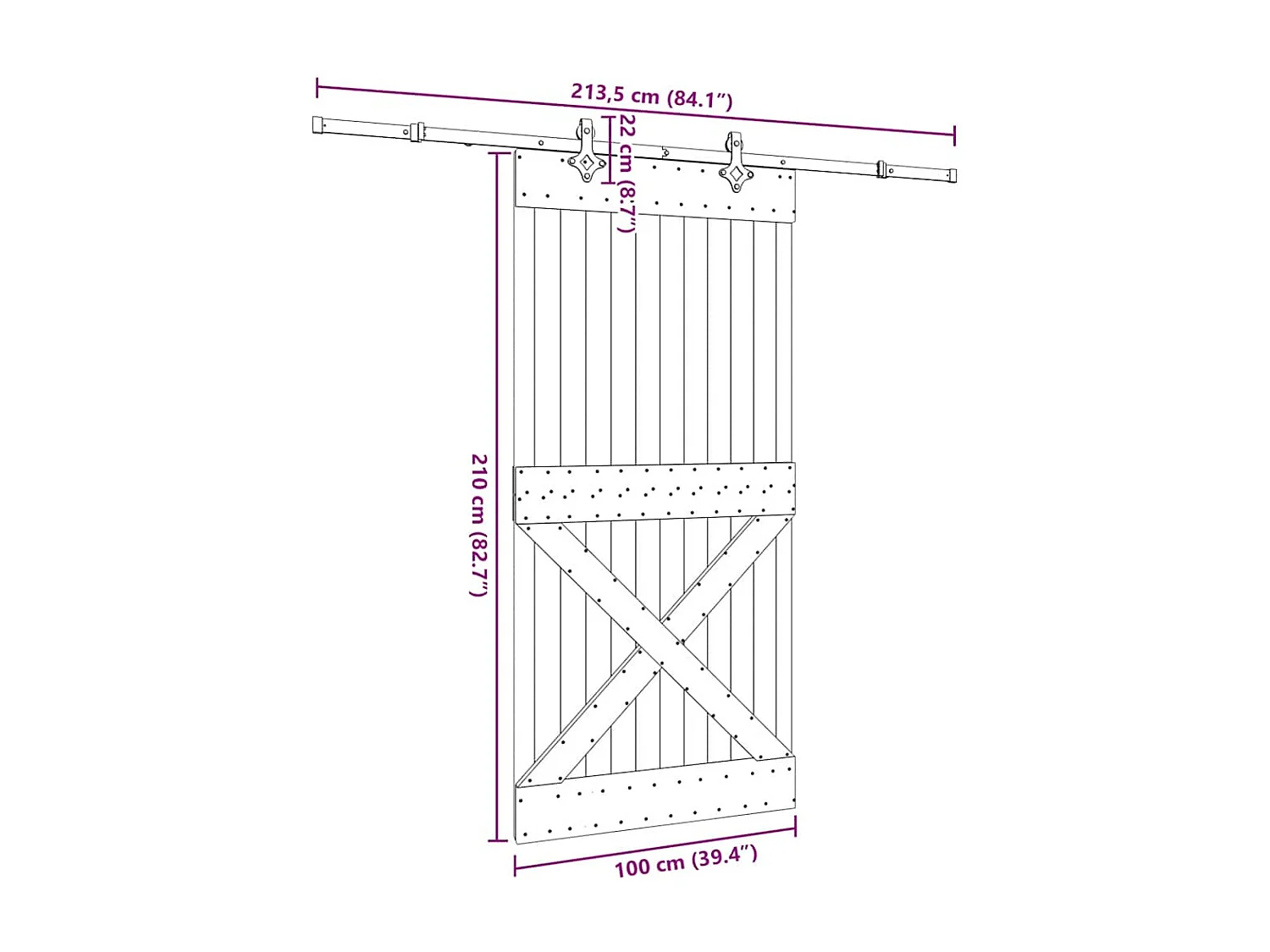 Porta de correr c/ ferragens 100x210 cm madeira de pinho maciça