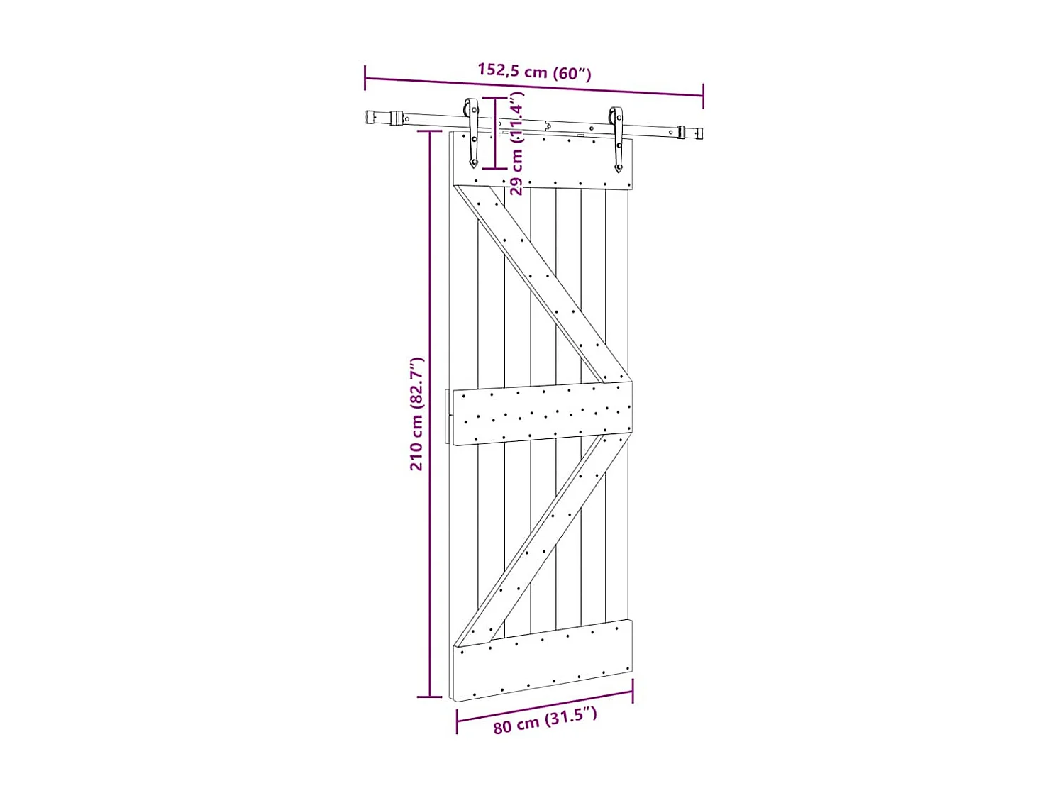 Porte coulissante et kit de quincaillerie 80x210 cm pin massif