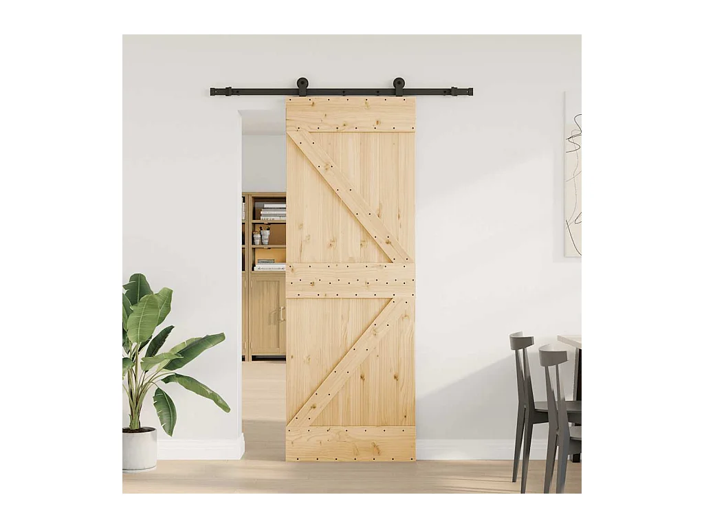 Puerta corredera con herrajes madera maciza de pino 70x210 cm