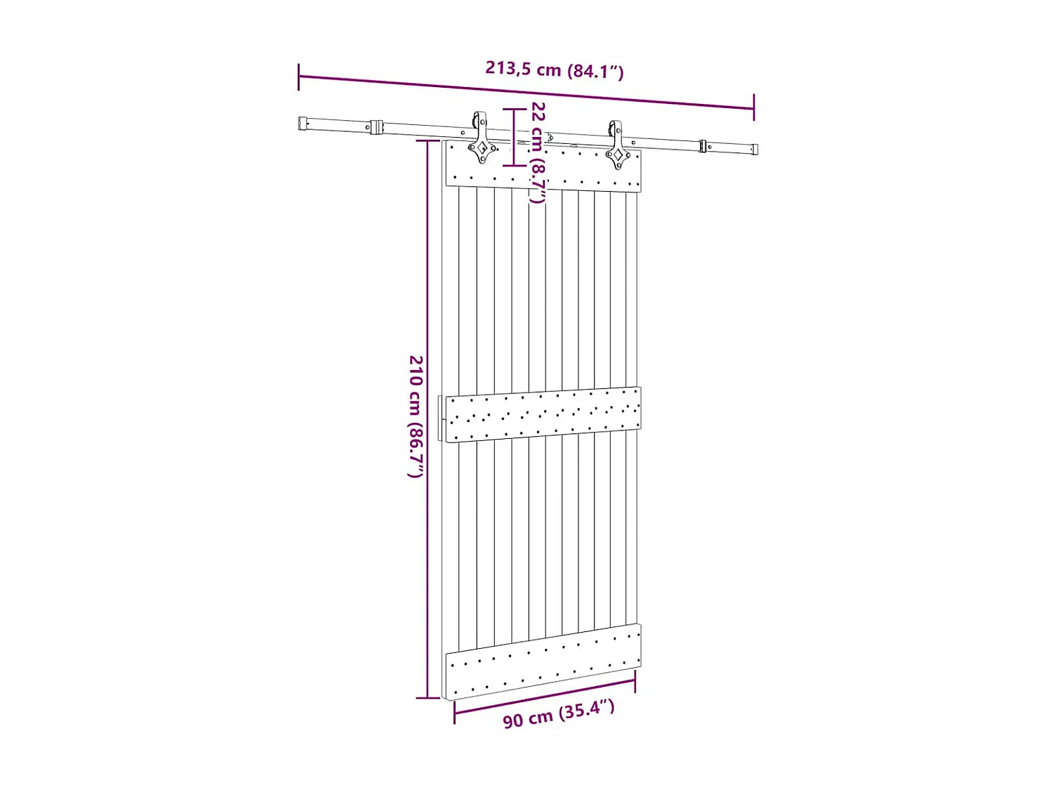 Porta Scorrevole con Set Hardware 90x210 cm Legno Massello Pino