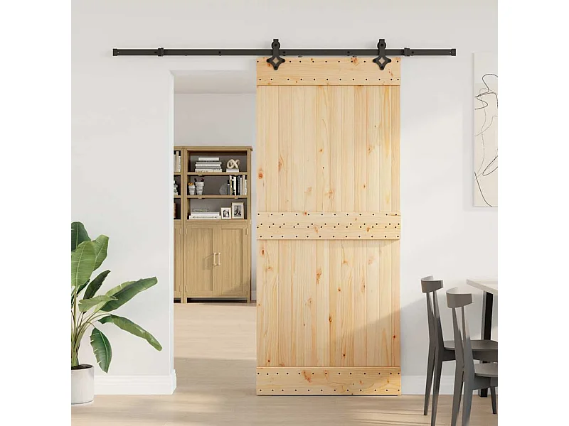 Porte coulissante et kit de quincaillerie 90x210 cm pin massif