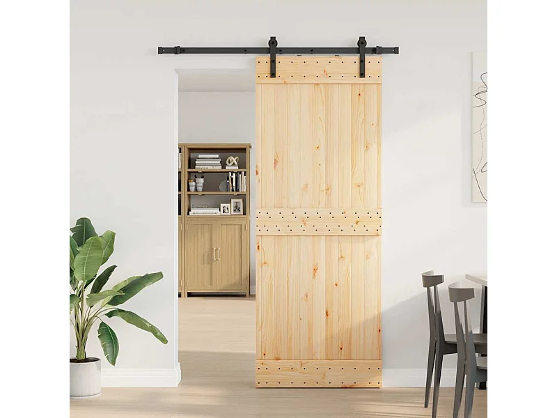 Porta Scorrevole con Set Hardware 80x210 cm Legno Massello Pino
