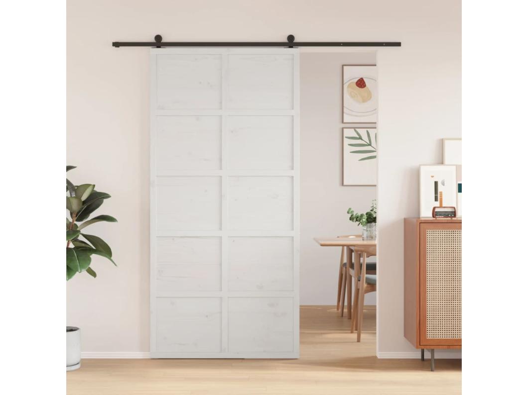 Porta del Granaio Bianca 100x208 cm in Legno Massello di Pino