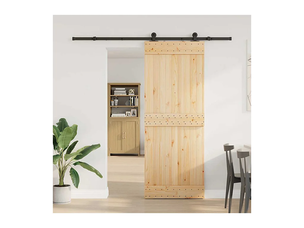 Porte coulissante et kit de quincaillerie 80x210 cm pin massif