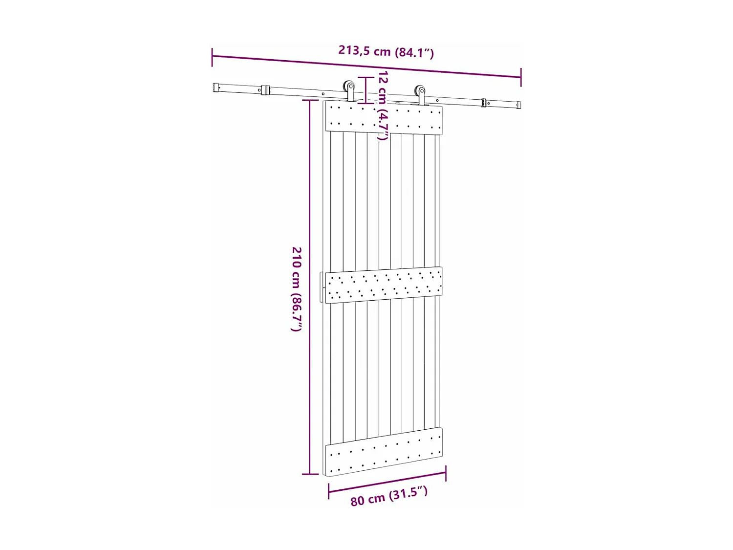 Porta de correr com ferragens 80x210 cm madeira de pinho maciça