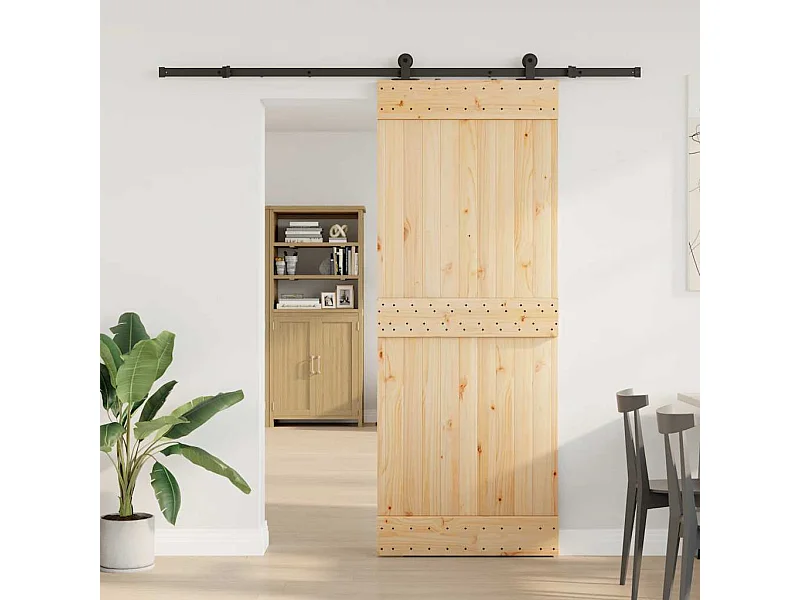 Porta de correr com ferragens 80x210 cm madeira de pinho maciça