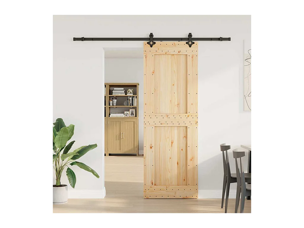 Porte coulissante et kit de quincaillerie 80x210 cm pin massif