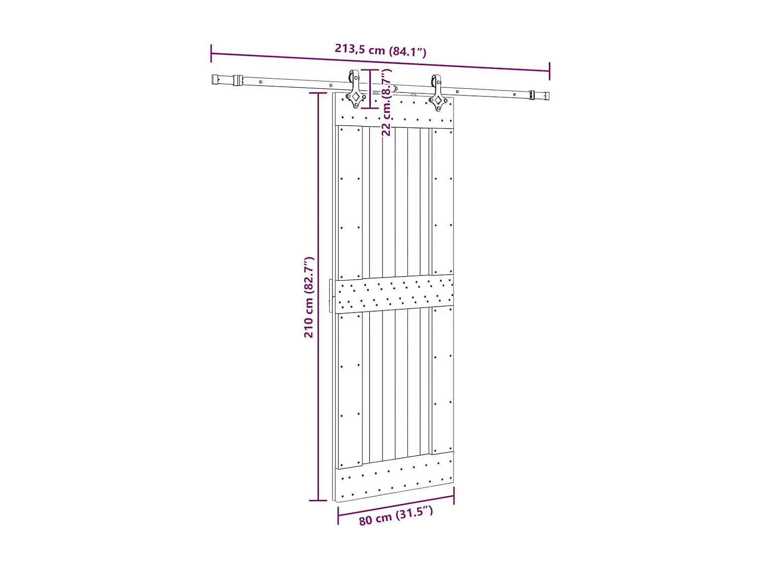 Porta de correr com ferragens 80x210 cm madeira de pinho maciça