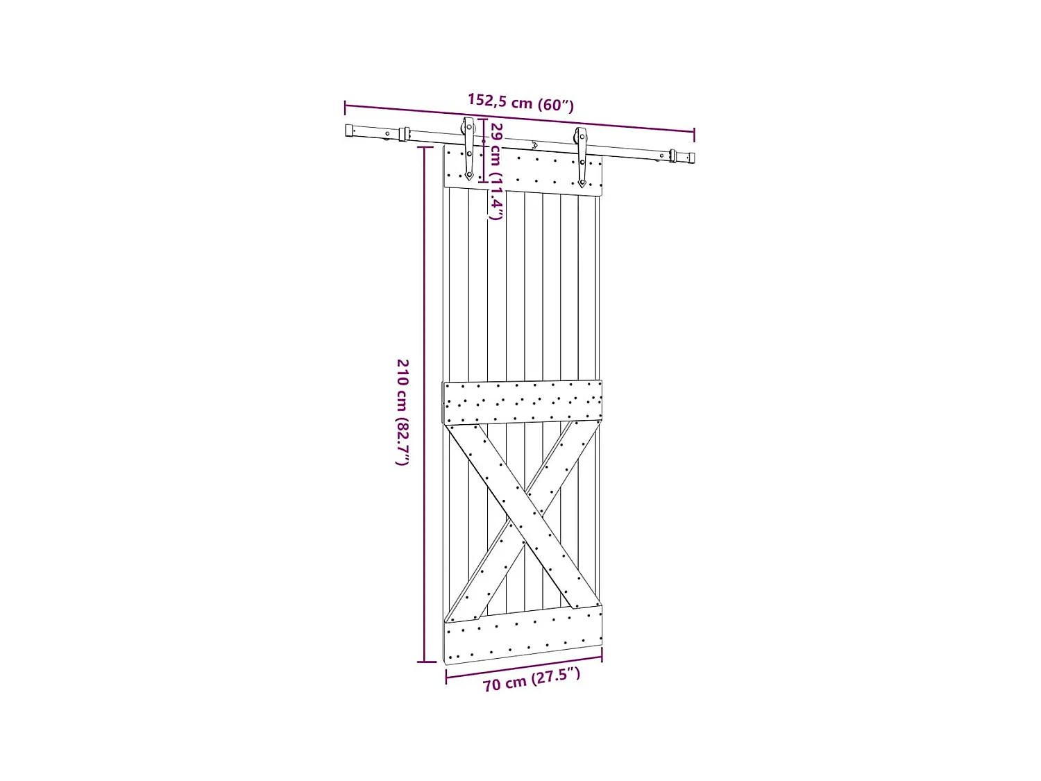 Porte coulissante et kit de quincaillerie 70x210 cm pin massif