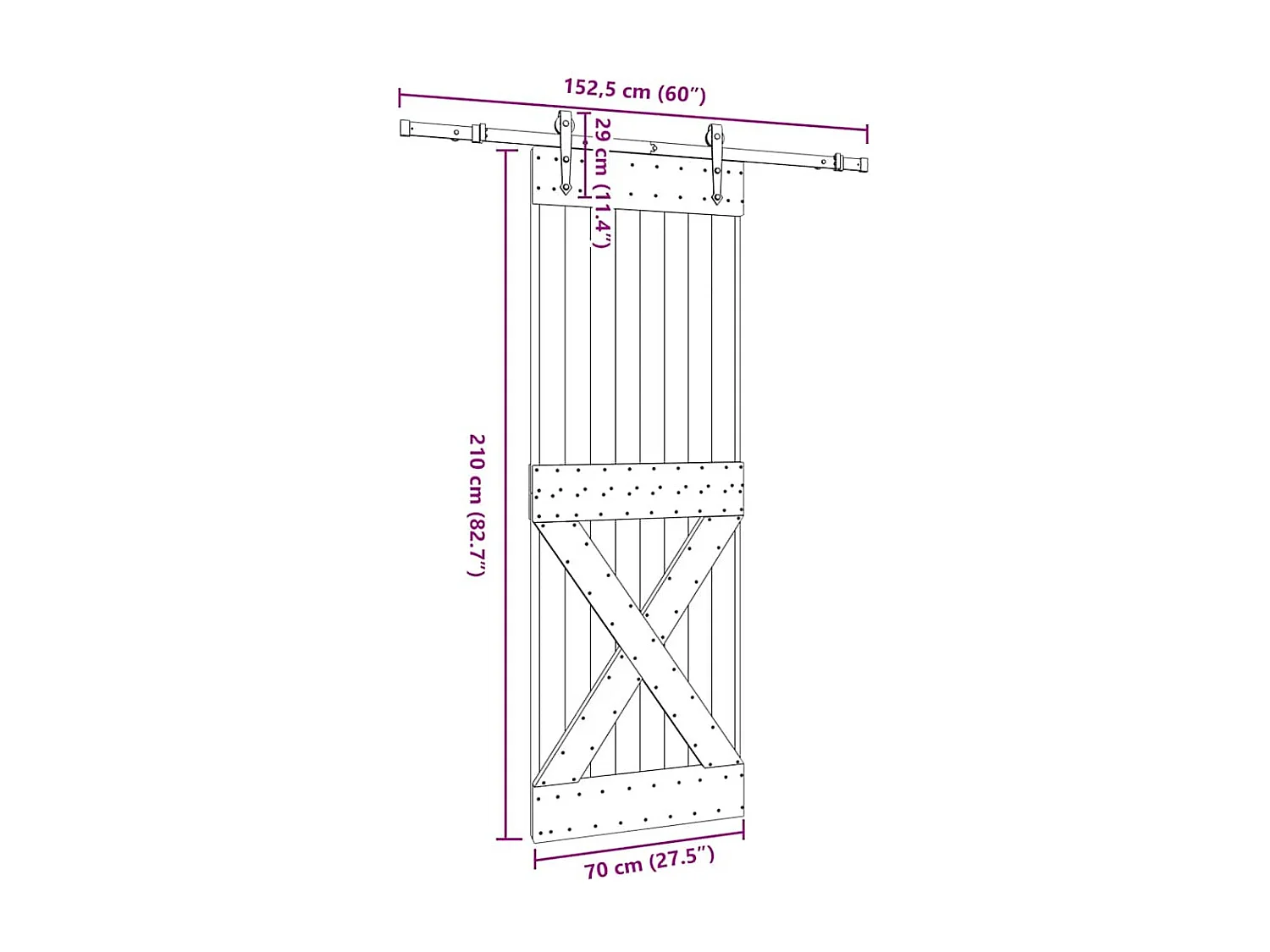 Porte coulissante et kit de quincaillerie 70x210 cm pin massif