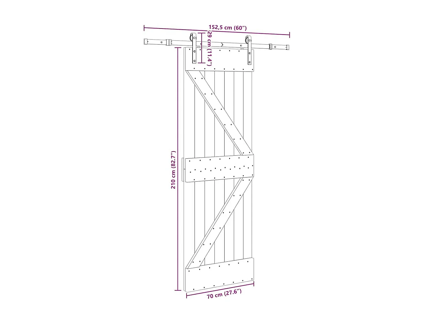 Porta Scorrevole con Set Hardware 70x210 cm Legno Massello Pino