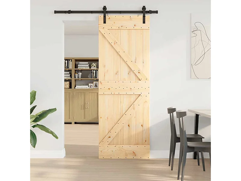 Porta Scorrevole con Set Hardware 70x210 cm Legno Massello Pino