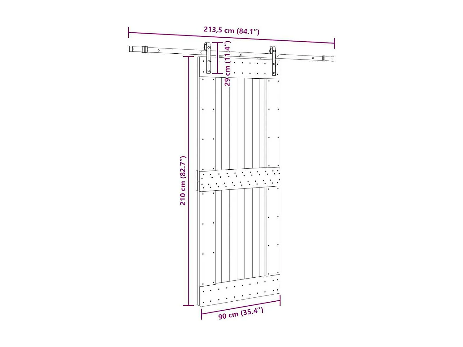 Puerta corredera con herrajes madera maciza de pino 90x210 cm