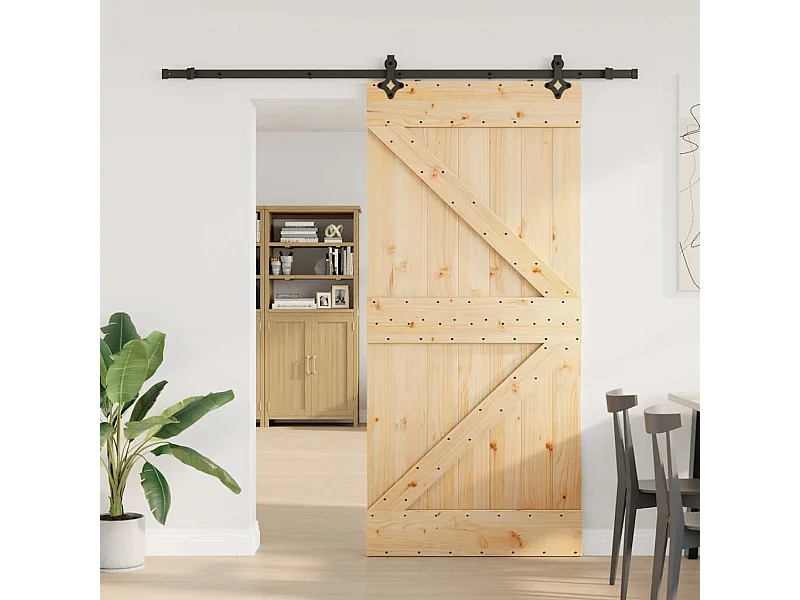 Porta Scorrevole con Set Hardware 100x210cm Legno Massello Pino