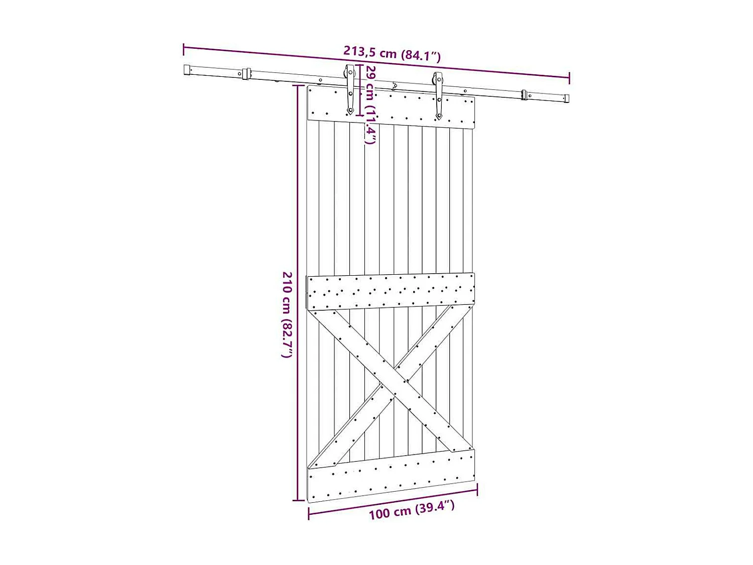 Porta de correr c/ ferragens 100x210 cm madeira de pinho maciça