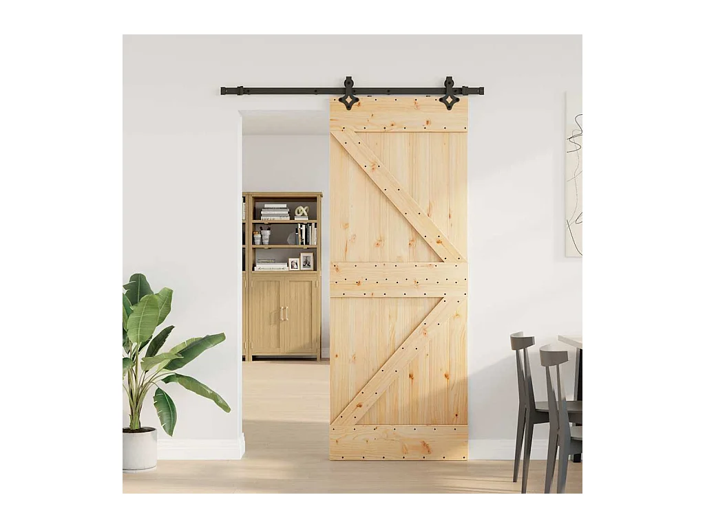 Porte coulissante et kit de quincaillerie 80x210 cm pin massif