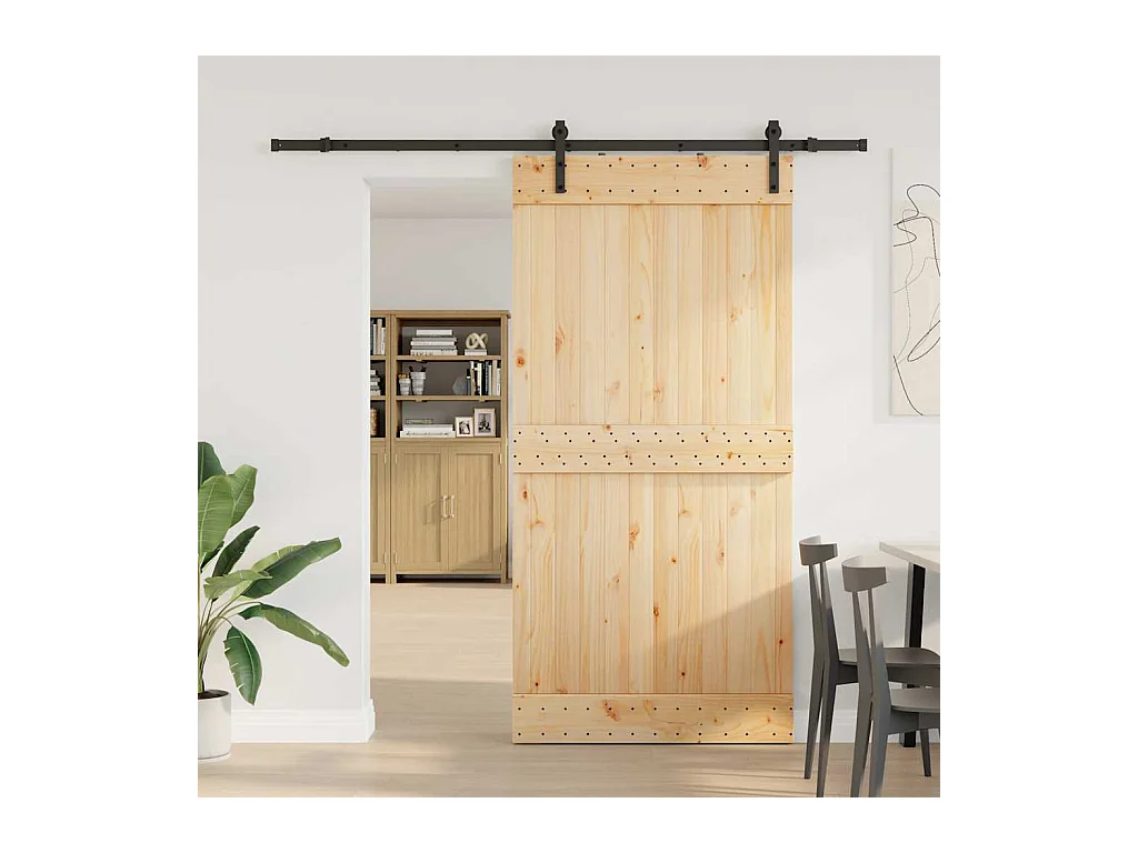 Porte coulissante et kit de quincaillerie 100x210 cm pin massif