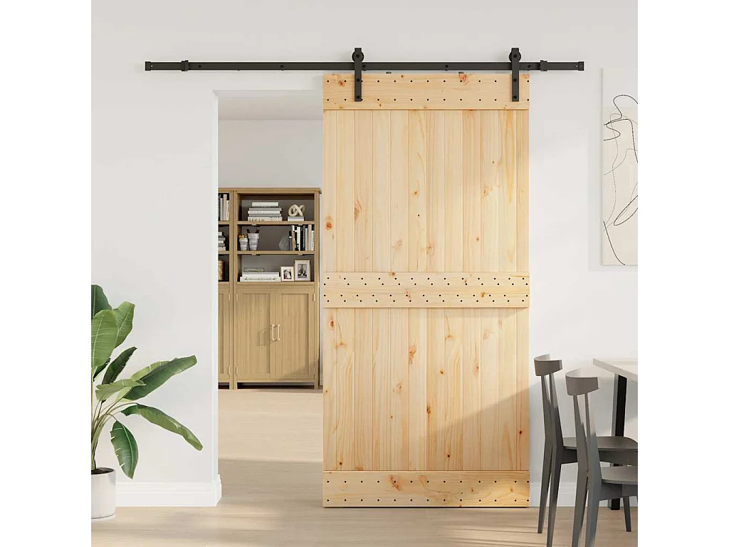 Porta de correr c/ ferragens 100x210 cm madeira de pinho maciça