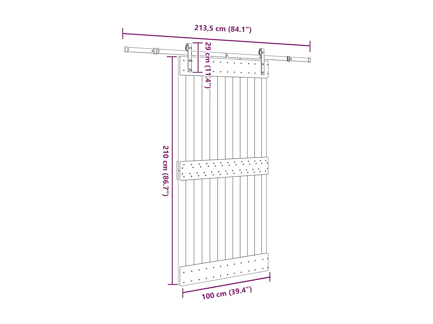 Porta de correr c/ ferragens 100x210 cm madeira de pinho maciça