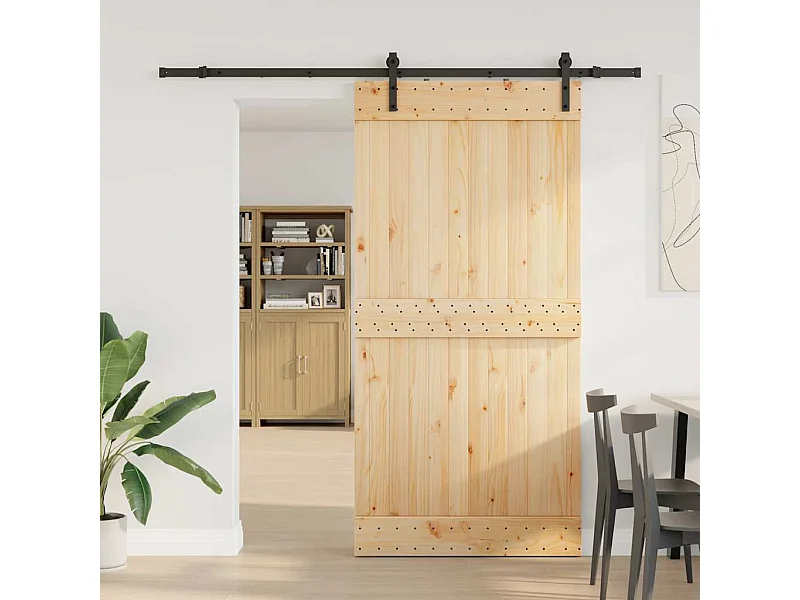 Porta de correr c/ ferragens 100x210 cm madeira de pinho maciça