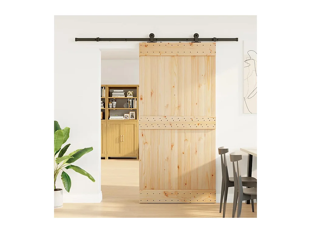 Porte coulissante et kit de quincaillerie 100x210 cm pin massif