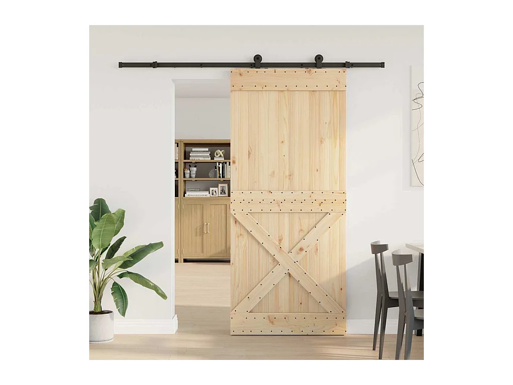 Porta Scorrevole con Set Hardware 100x210cm Legno Massello Pino