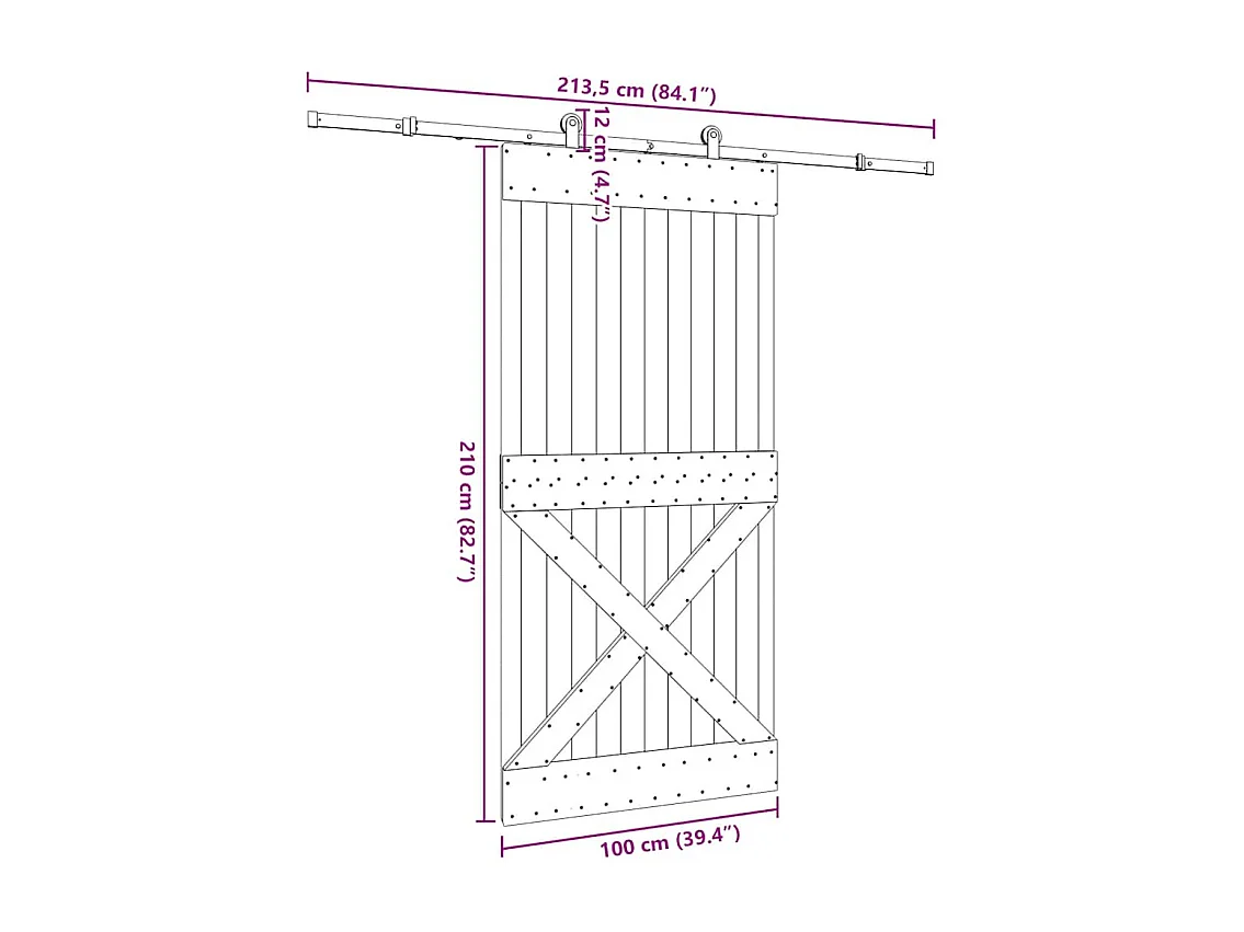 Porta de correr c/ ferragens 100x210 cm madeira de pinho maciça