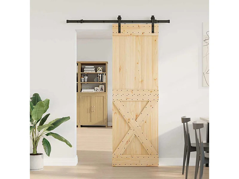 Puerta corredera con herrajes madera maciza de pino 70x210 cm