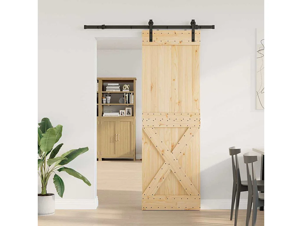 Porta Scorrevole con Set Hardware 70x210 cm Legno Massello Pino