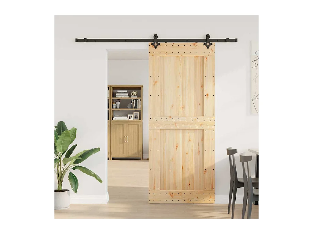 Porte coulissante et kit de quincaillerie 95x210 cm pin massif