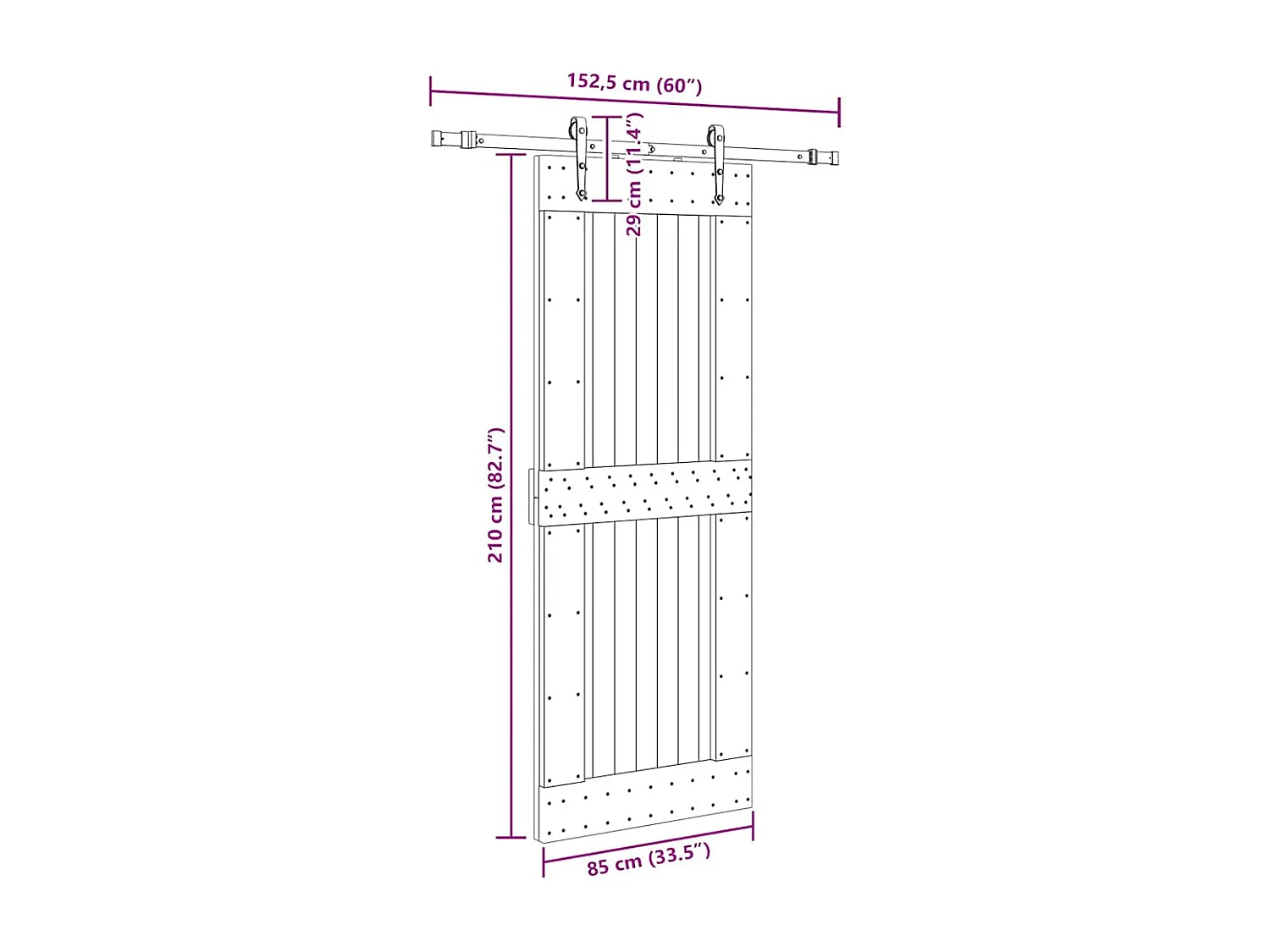 Puerta corredera con herrajes madera maciza de pino 85x210 cm