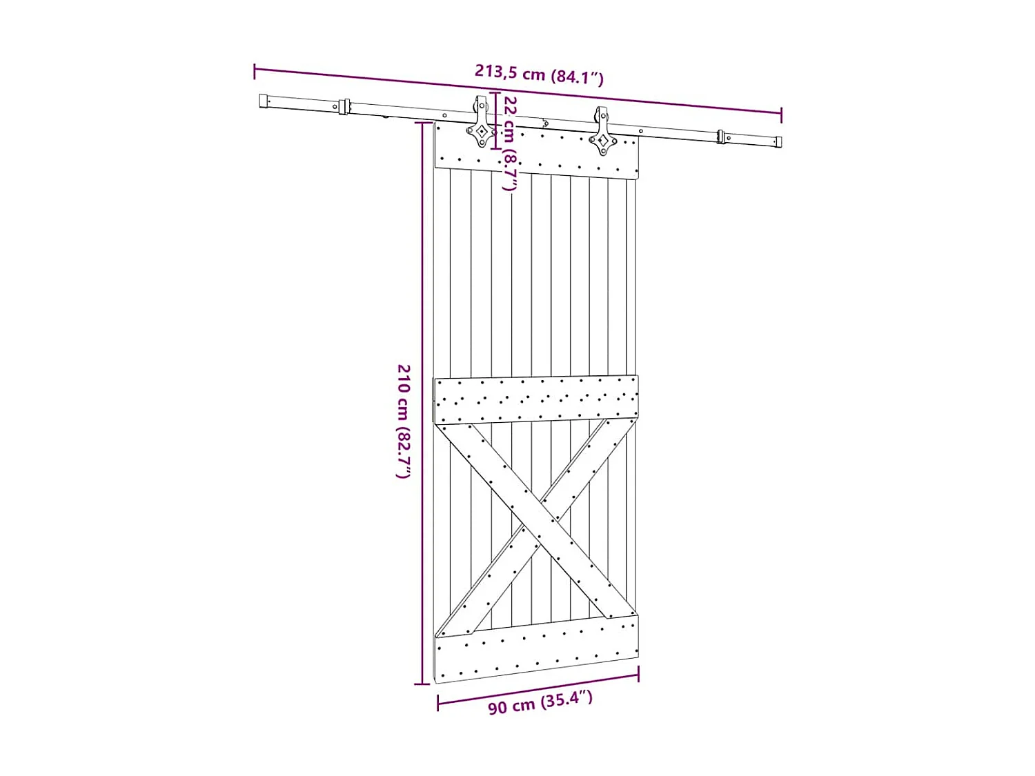 Porta de correr com ferragens 90x210 cm madeira de pinho maciça