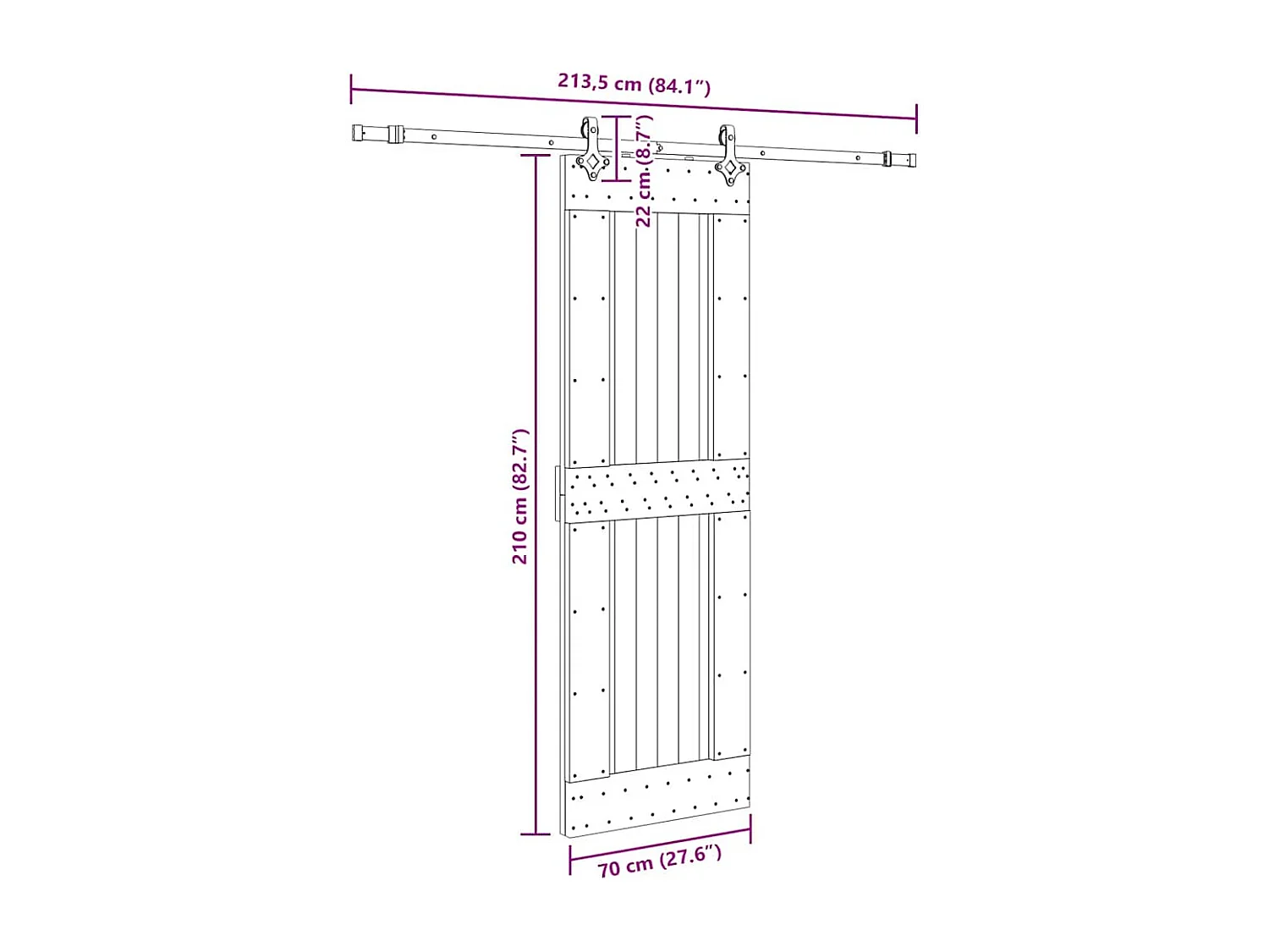 Porta Scorrevole con Set Hardware 70x210 cm Legno Massello Pino