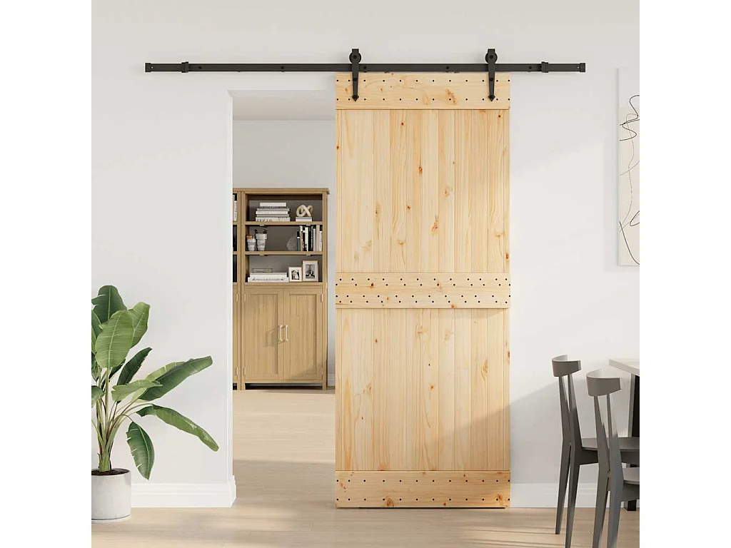 Puerta corredera con herrajes madera maciza de pino 85x210 cm