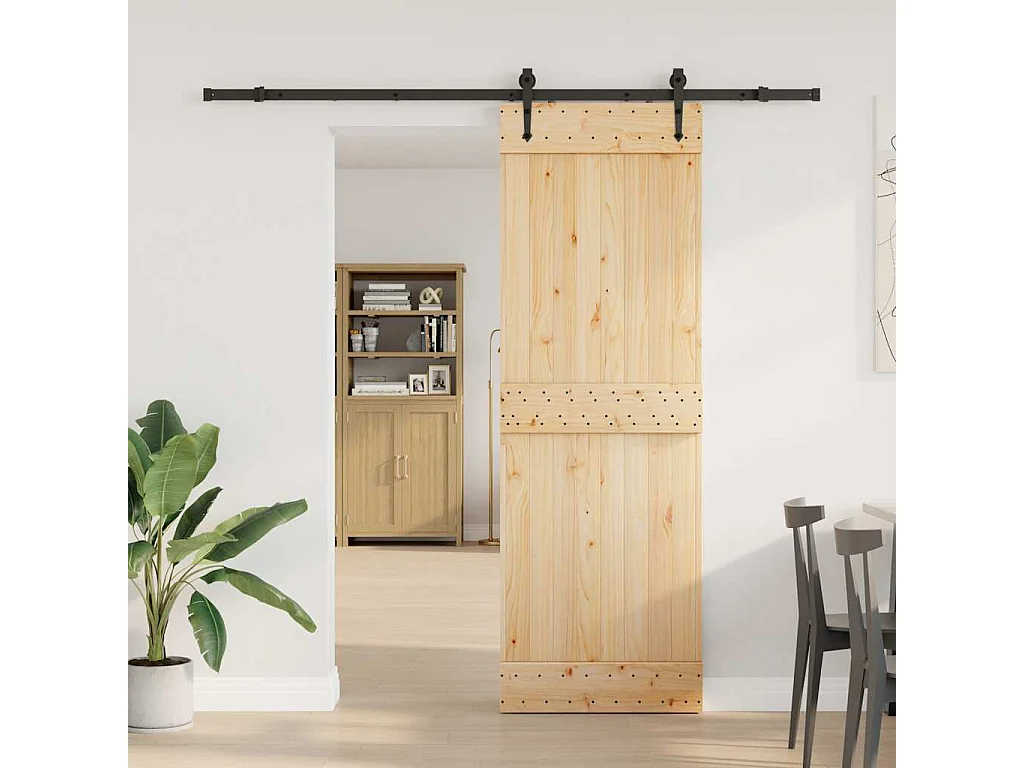 Porta Scorrevole con Set Hardware 70x210 cm Legno Massello Pino
