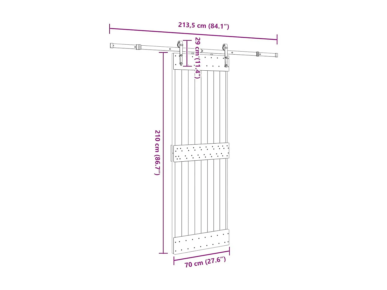 Porte coulissante et kit de quincaillerie 70x210 cm pin massif
