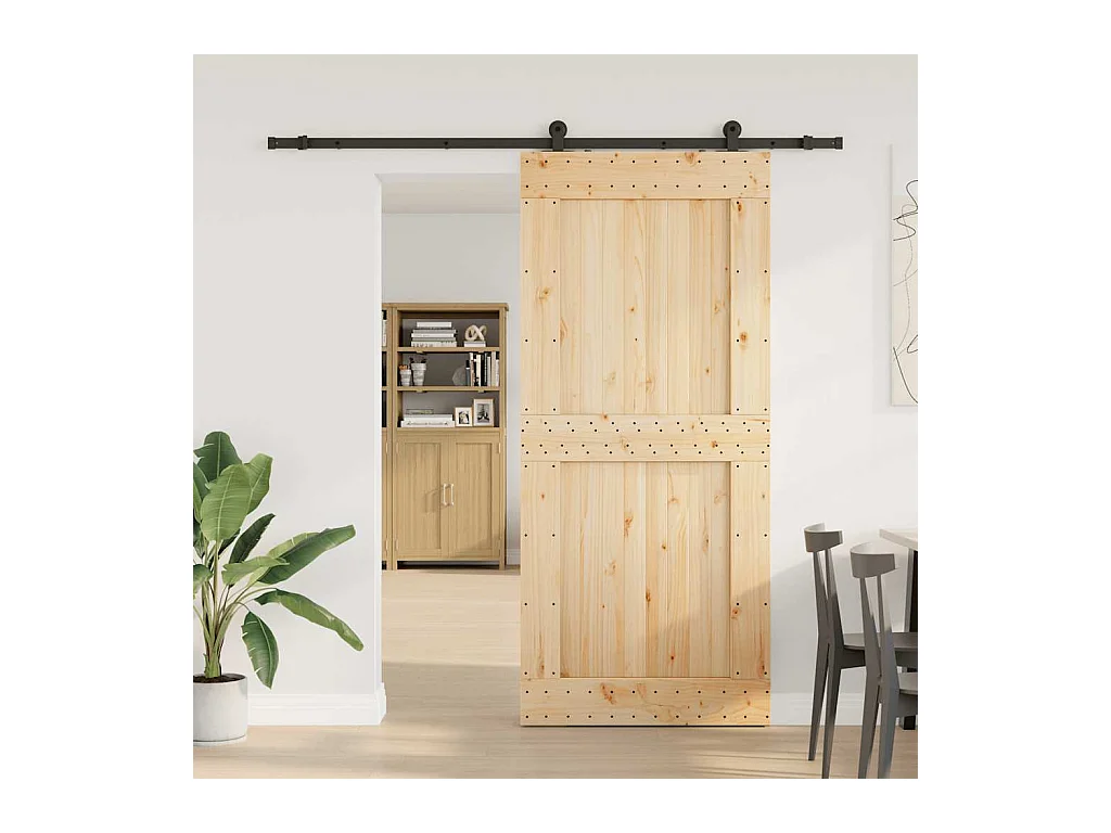 Porta Scorrevole con Set Hardware 100x210cm Legno Massello Pino