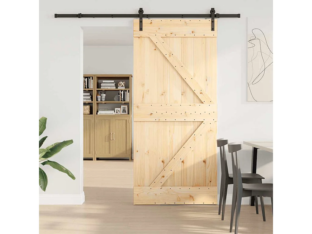 Porta Scorrevole con Set Hardware 95x210 cm Legno Massello Pino