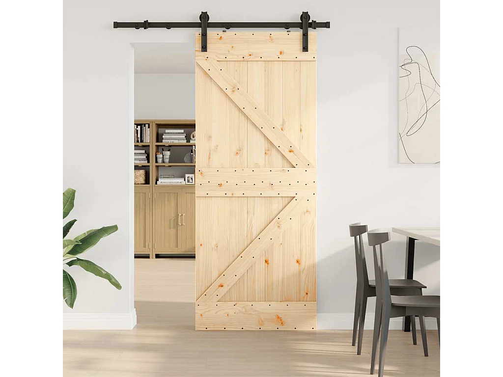 Porte coulissante et kit de quincaillerie 85x210 cm pin massif