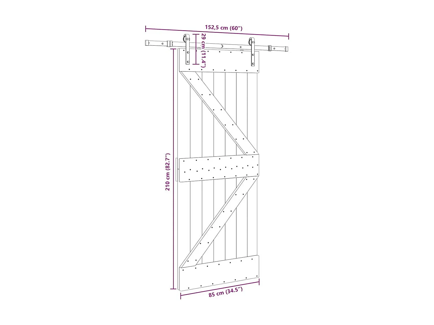 Porte coulissante et kit de quincaillerie 85x210 cm pin massif