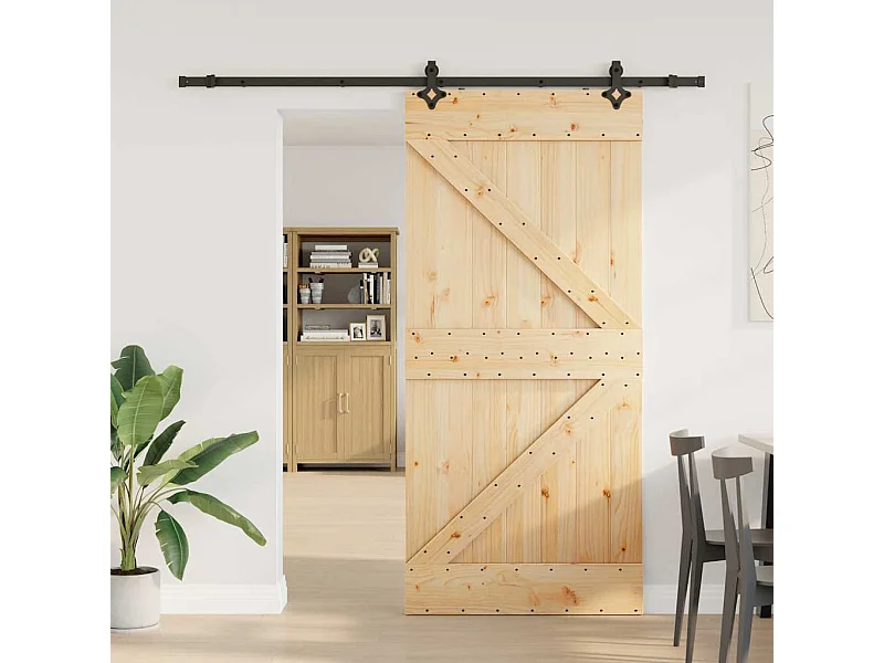 Porta Scorrevole con Set Hardware 80x210 cm Legno Massello Pino