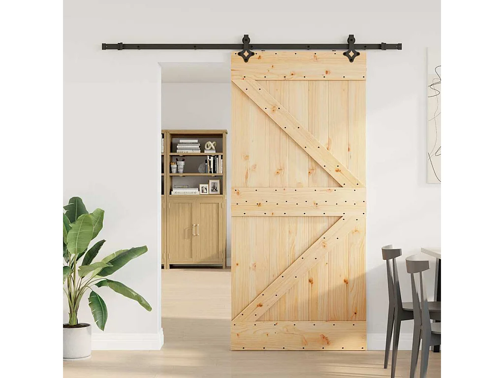 Puerta corredera con herrajes madera maciza de pino 80x210 cm
