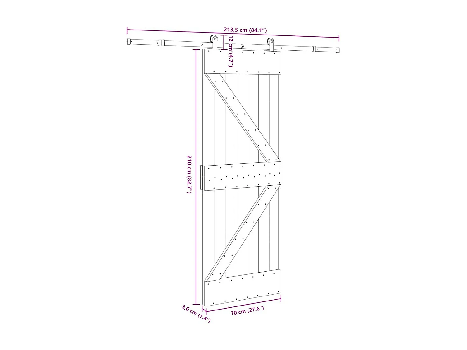 Puerta corredera con herrajes madera maciza de pino 70x210 cm
