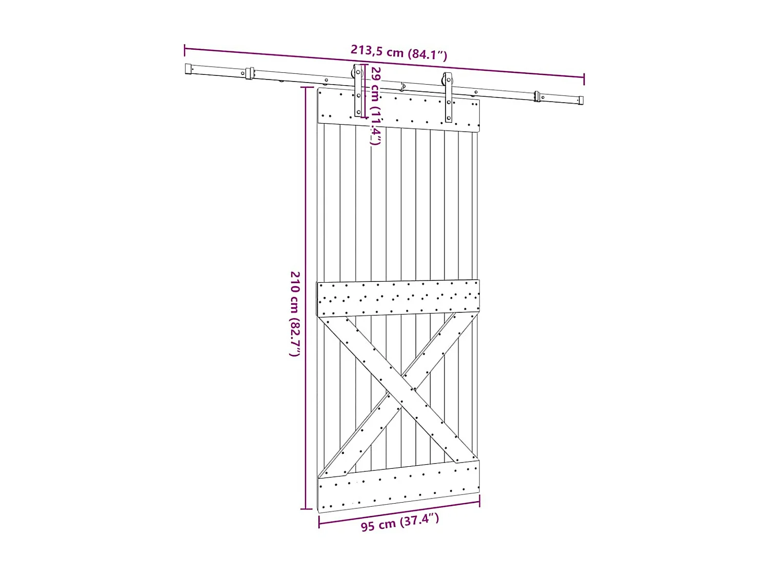 Puerta corredera con herrajes madera maciza de pino 95x210 cm
