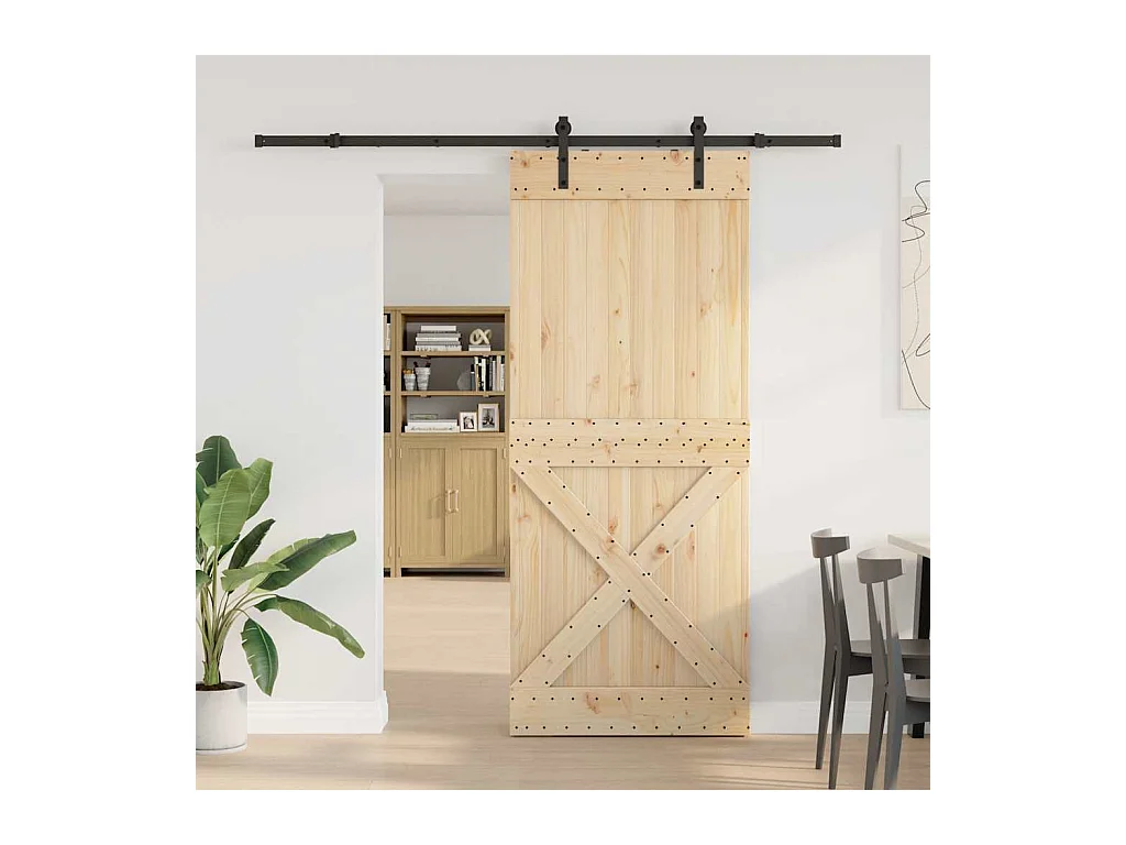 Porte coulissante et kit de quincaillerie 95x210 cm pin massif