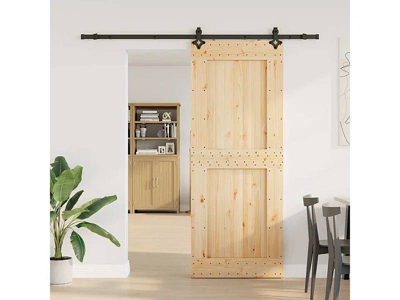 Porta Scorrevole con Set Hardware 90x210 cm Legno Massello Pino