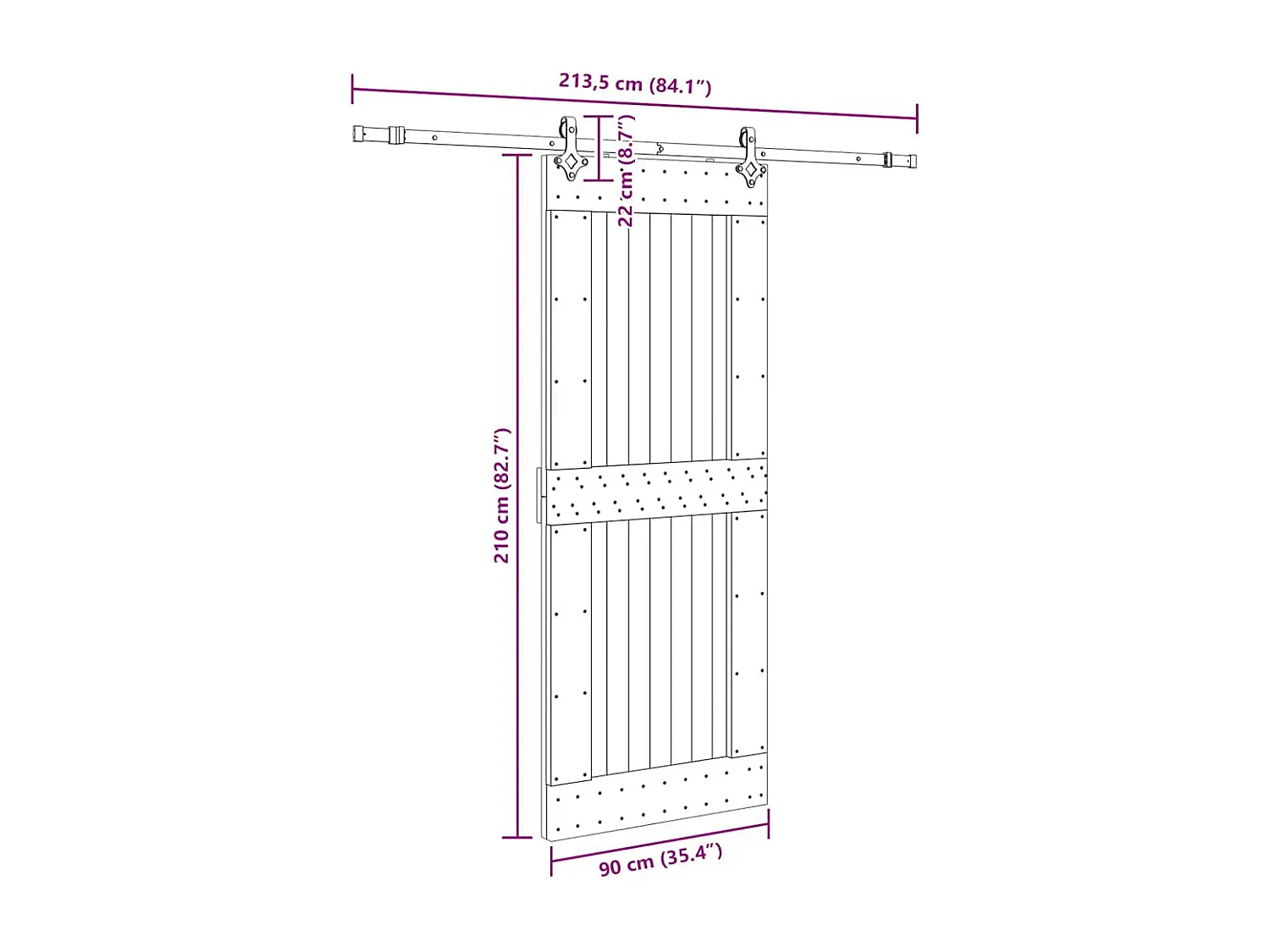Porte coulissante et kit de quincaillerie 90x210 cm pin massif