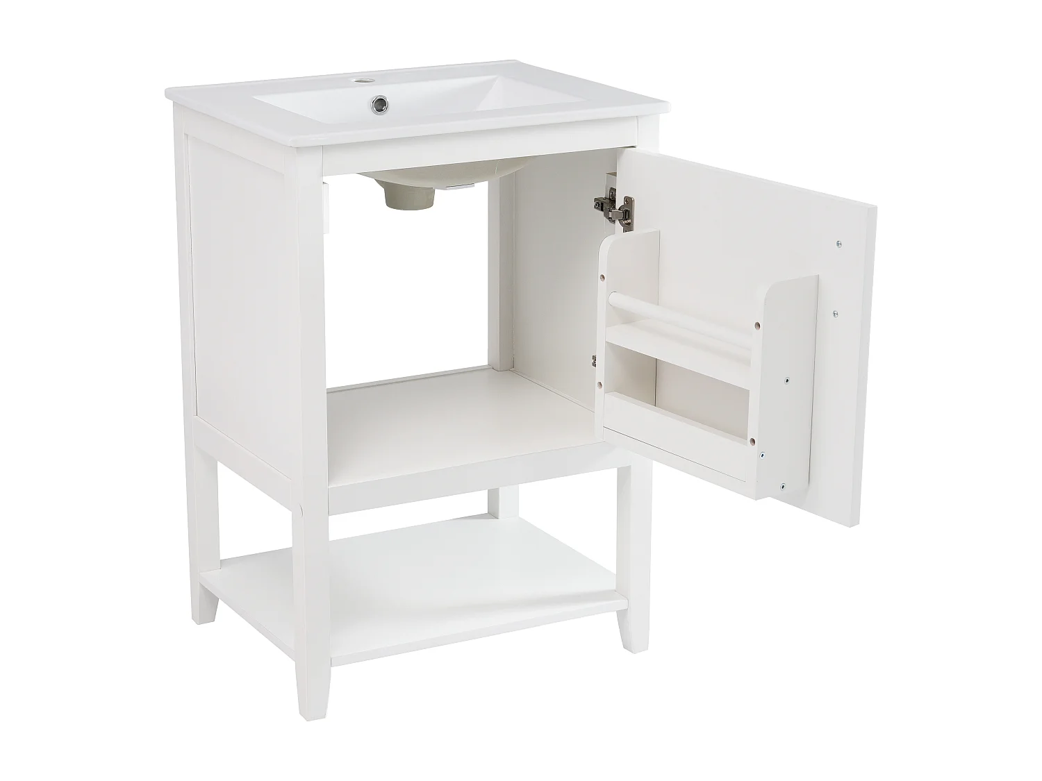 Mobile da bagno con lavabo in ceramica - con contenitore - Bianco (rubinetto non incluso)