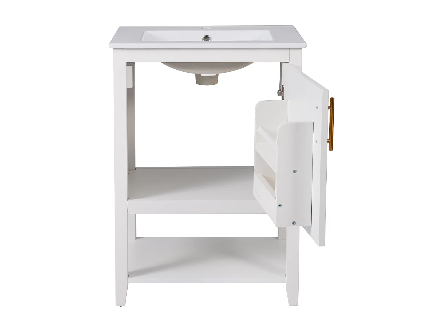 Mobile da bagno con lavabo in ceramica - con contenitore - Bianco (rubinetto non incluso)