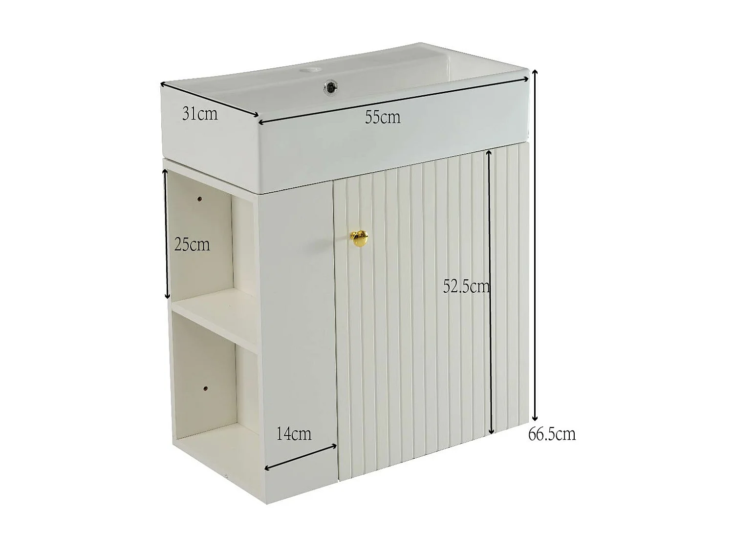 Meuble de salle de bain suspendu avec vasque carreé - 4 compartimrnts - Blanc(robinet non inclus)